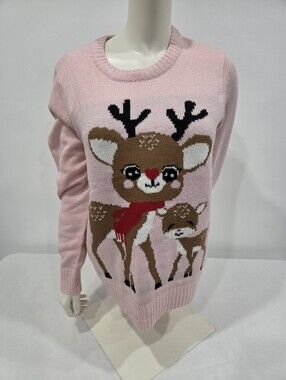 Pink Reindeer Crewneck Sweater - Women